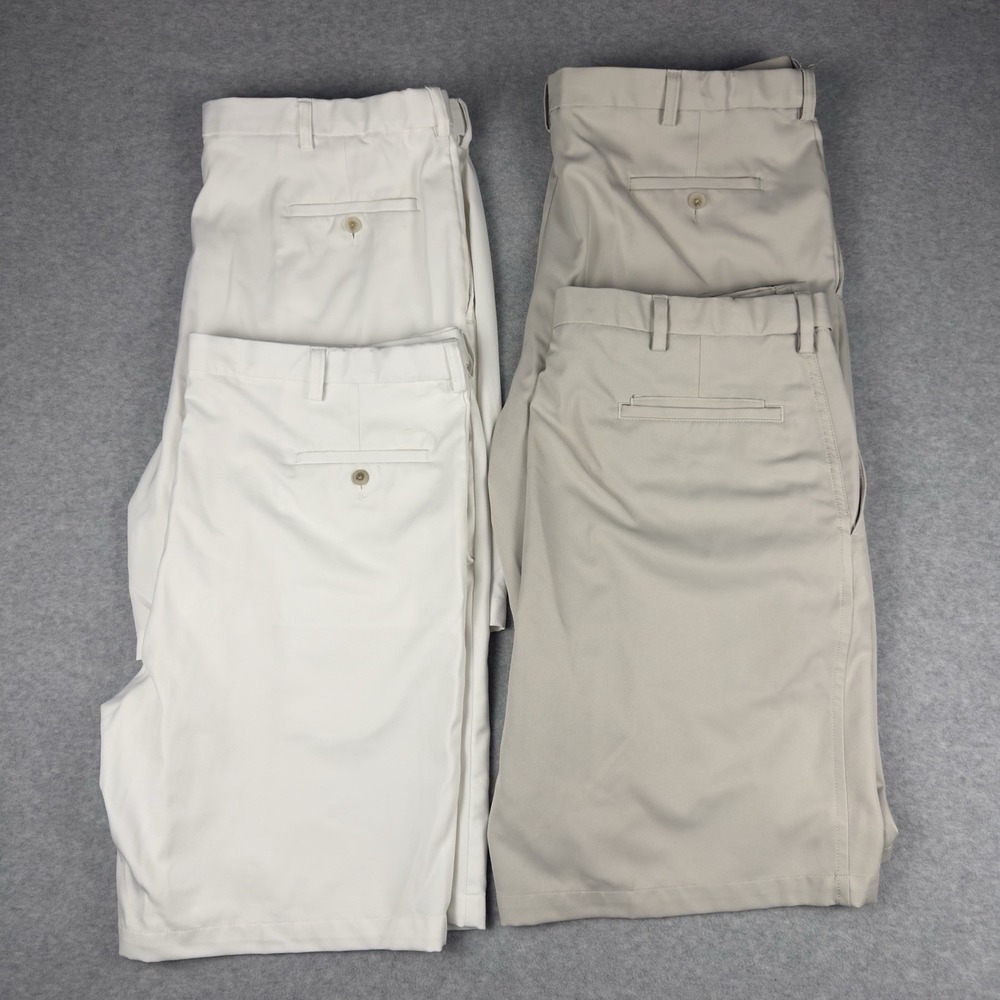Lot Of 4 Haggar Cool 18 Pro Short Mens 42 - 2 White & 2 Beige Shorts Stretch